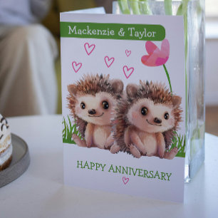Hedgehog couple personalized Anniversary Card