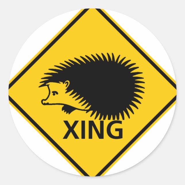 Hedgehog Crossing Highway Sign Classic Round Sticker (Front)