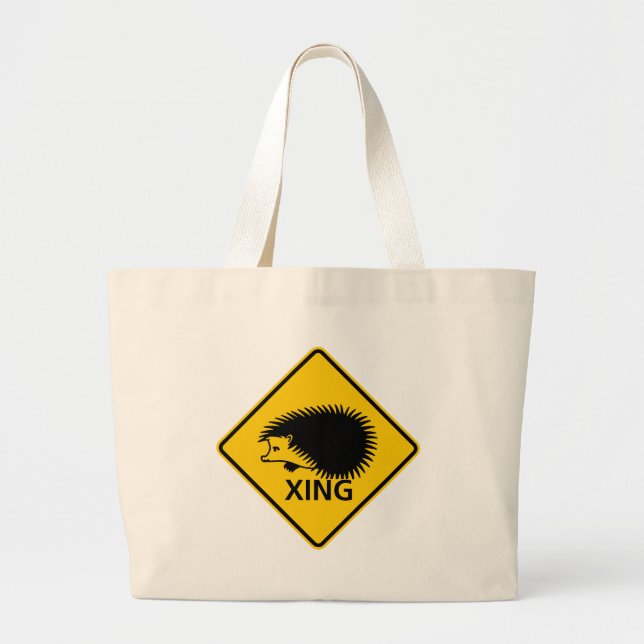 Hedgehog Crossing Highway Sign Large Tote Bag (Front)