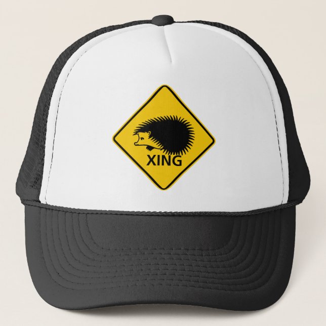 Hedgehog Crossing Highway Sign Trucker Hat (Front)