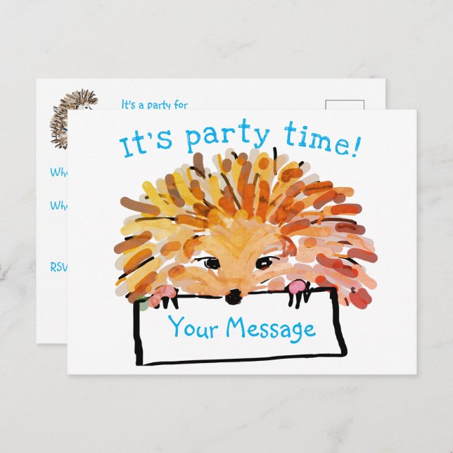 Hedgehog Customizable Child's Invitation (Front/Back)