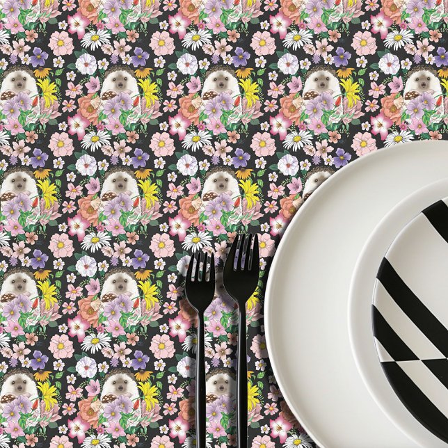 Hedgehog Cute Colorful Wildflowers Woodland Tablecloth (Creator Uploaded)