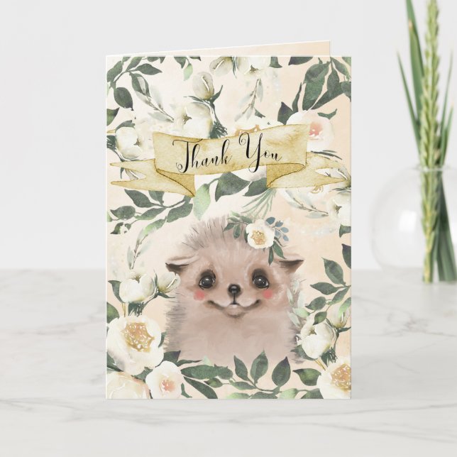 hedgehog cute floral baby shower thank you card (Front)