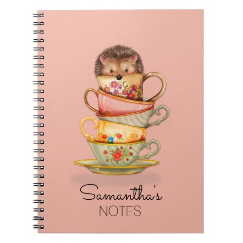 Hedgehog Cute Funny Colorful Teacups Cartoon Notebook