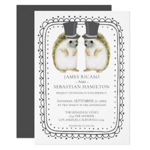 Hedgehog Cute Gay Grooms Wedding Card