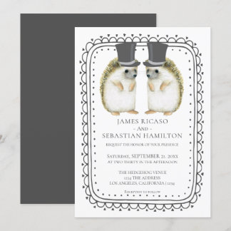 Hedgehog Cute Gay Grooms Wedding Invitation
