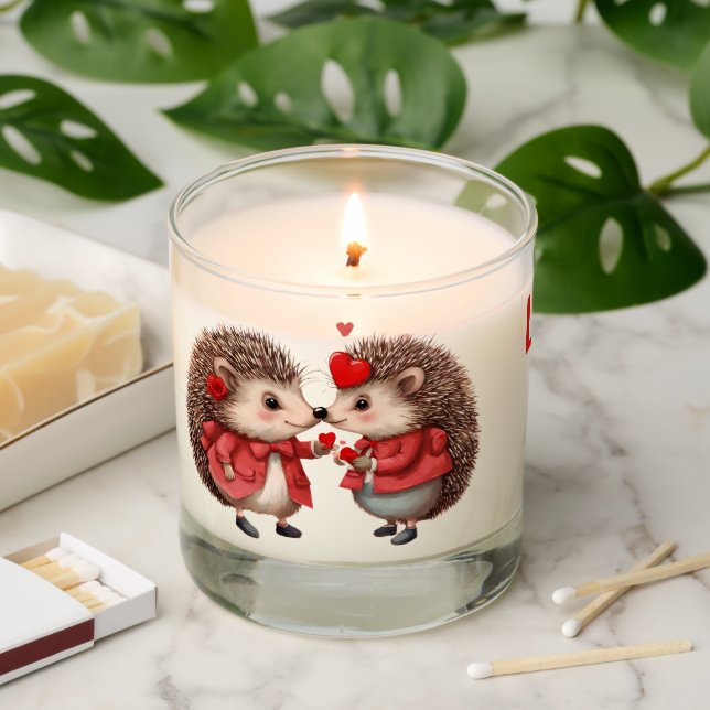 Hedgehog cute Valentines, boyfriend, love animals Scented Candle (Lit)