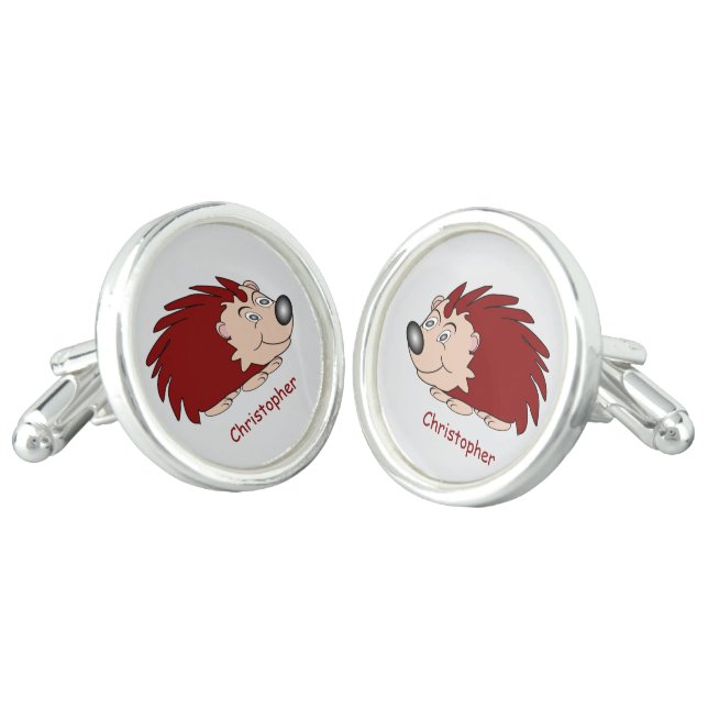 Hedgehog Design Personalised Cufflinks (Angled)