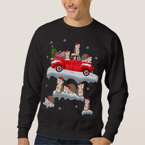 Hedgehog Driving Christmas Tree Red Truck Hedgehog Sweatshirt