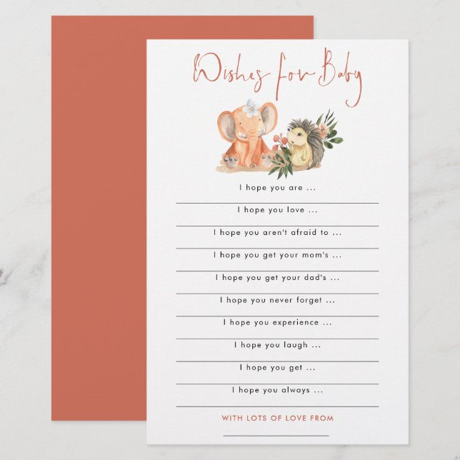 Hedgehog Elephant Wishes for Baby Shower (Front/Back)
