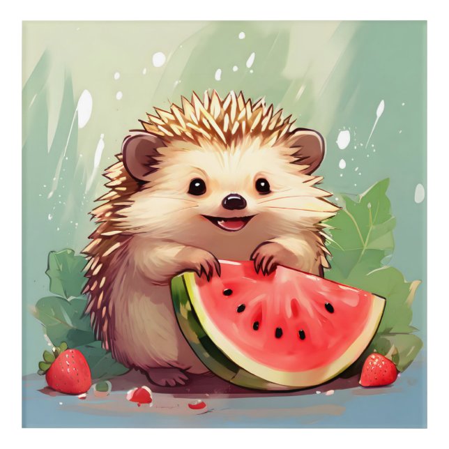 Hedgehog enjoying a piece of watermelon Acrylic Print (Front)