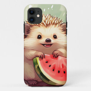 Hedgehog enjoying a piece of watermelon iPhone 11 Case