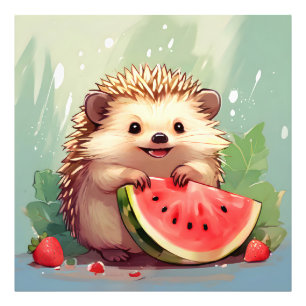 Hedgehog enjoying a piece of watermelon Photo Print