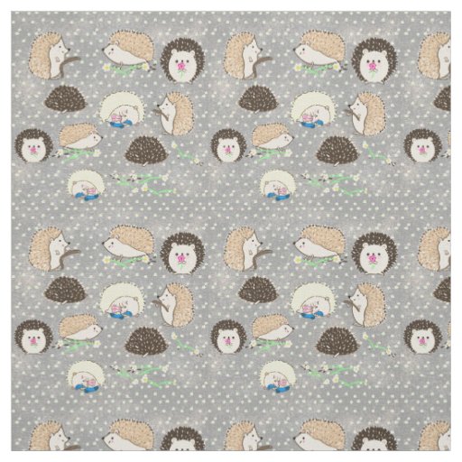 Hedgehog Fabric - cute critter art by LeahG