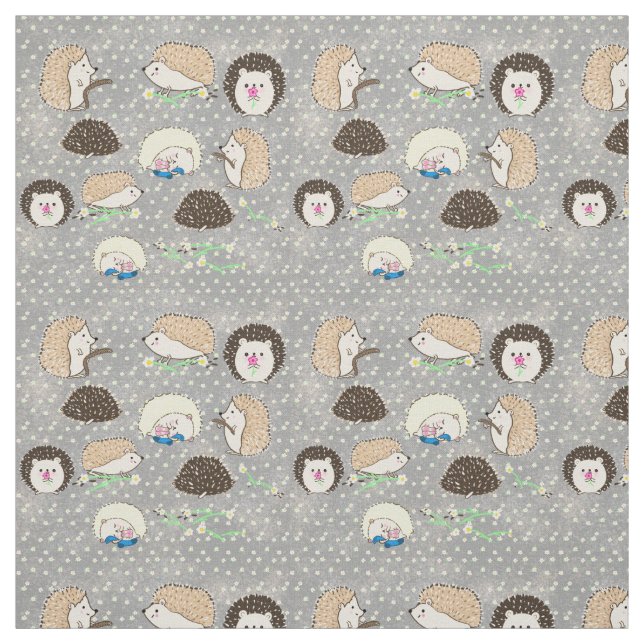 Hedgehog Fabric - cute critter art by LeahG (Swatch)