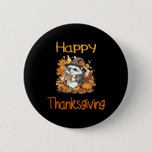 Hedgehog Fall Thanksgiving Happy Thanksgiving Button