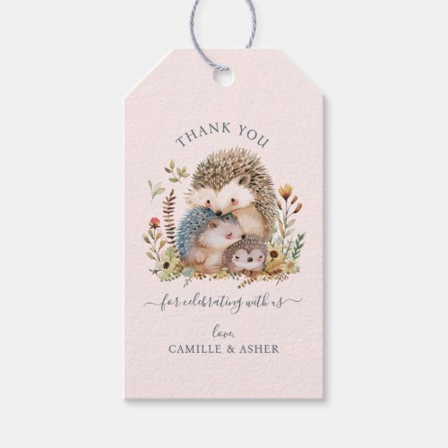 Hedgehog Family Baby Shower Pink Thank You  Gift Tags