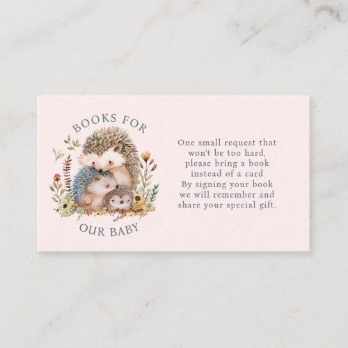 Hedgehog Family Pink Baby Shower Books For Baby Enclosure Card