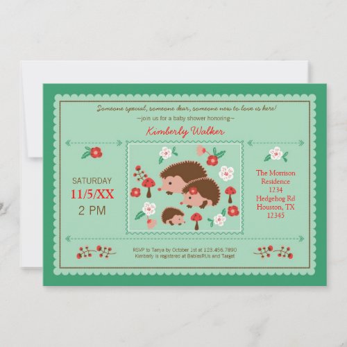 Hedgehog Family Unisex Baby Shower Invitation