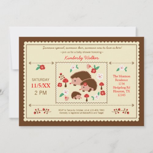 Hedgehog Family Unisex Baby Shower Invitation