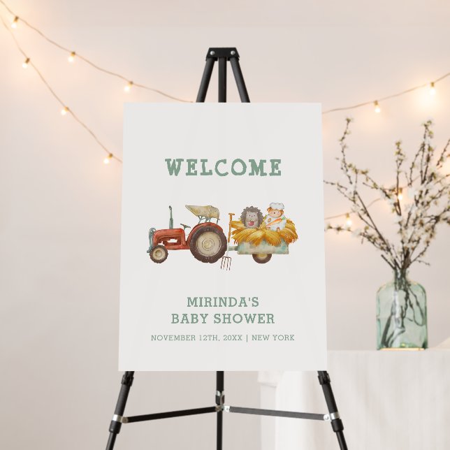 Hedgehog Farm Tractor Baby Shower Welcome Sign  (In Situ (Stand))