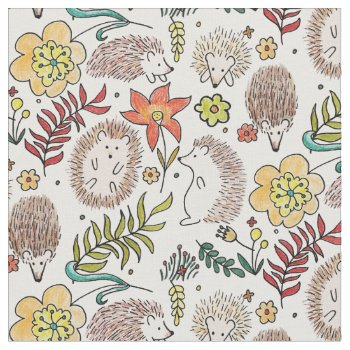 Hedgehog Field Fabric by CuteLittleTreasures at Zazzle