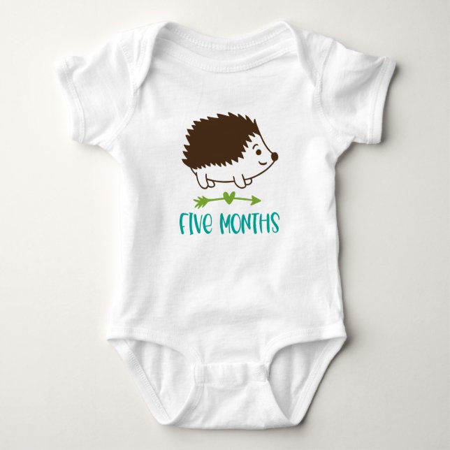 Hedgehog Five Month Milestone Baby Bodysuit (Front)
