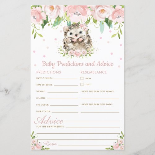 Hedgehog Floral Baby Predictions  Advice Shower