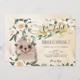 hedgehog floral onederful 1st birthday invitation