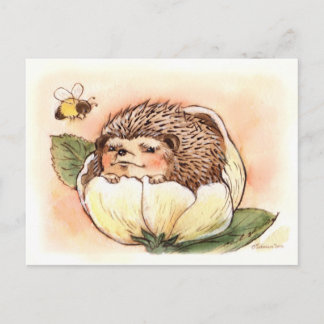 Hedgehog Flower Baby Watercolor Postcard