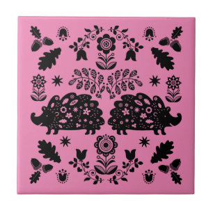 Hedgehog Folk Art Ceramic Tile