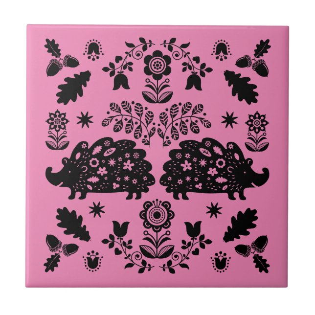 Hedgehog Folk Art Ceramic Tile (Front)