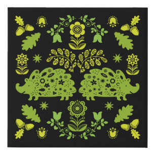 Hedgehog Folk Art Faux Canvas Print