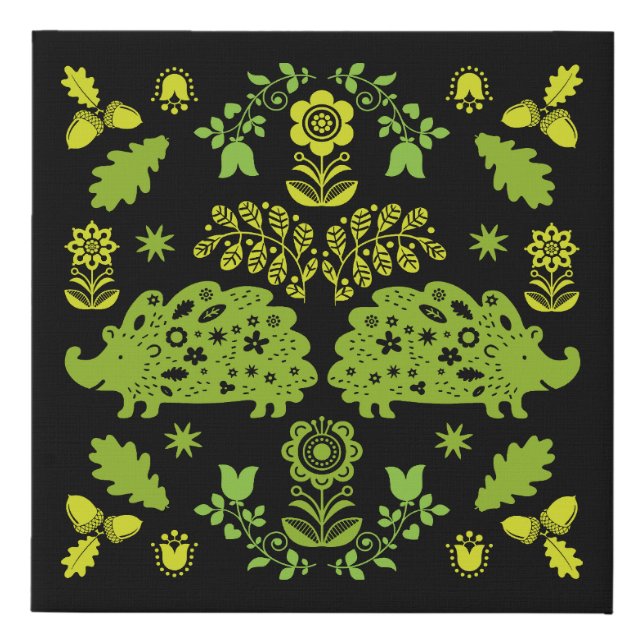 Hedgehog Folk Art Faux Canvas Print (Front)