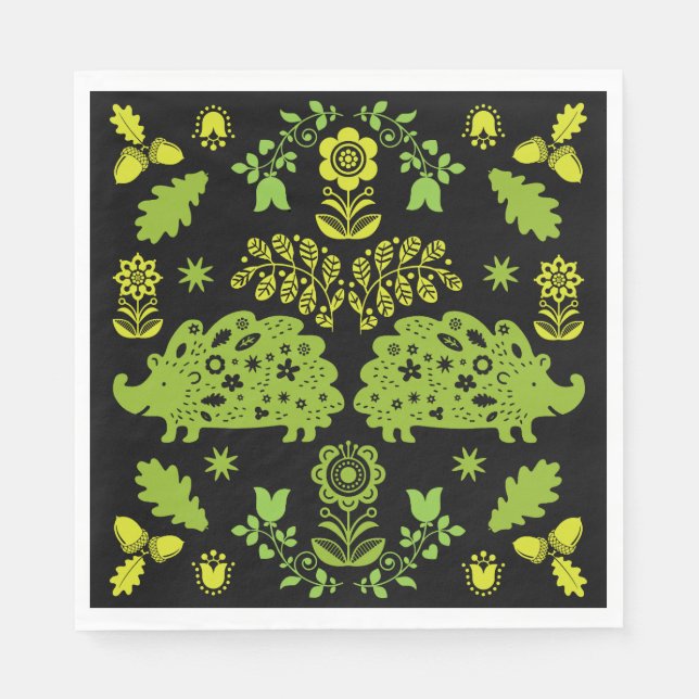 Hedgehog Folk Art Napkins (Front)