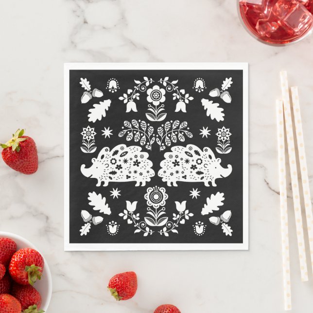 Hedgehog Folk Art Napkins (Insitu)
