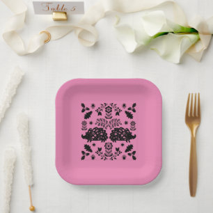 Hedgehog Folk Art Paper Plates