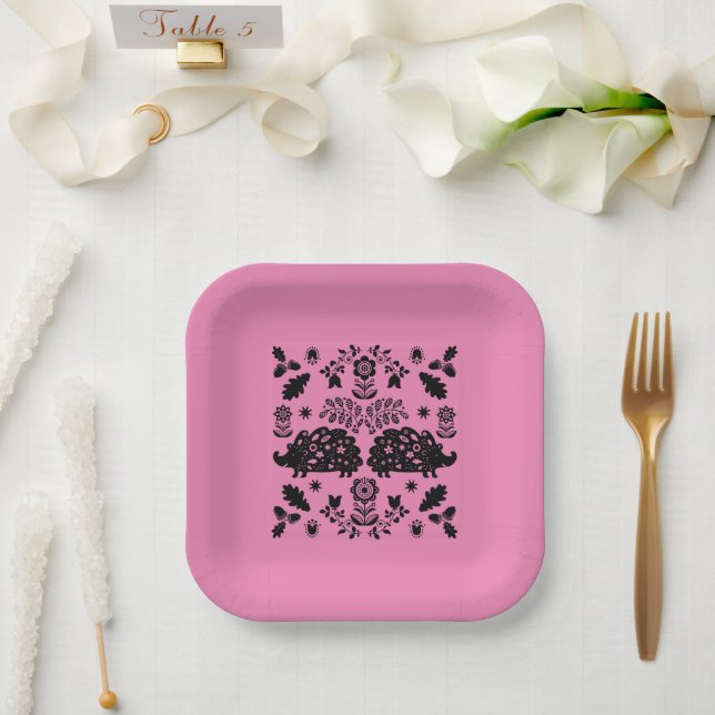 Hedgehog Folk Art Paper Plates (Wedding)