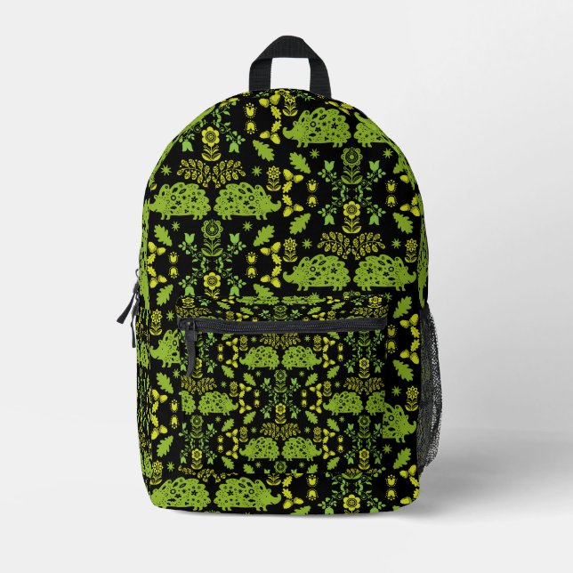 Hedgehog Folk Art Printed Backpack (Front)