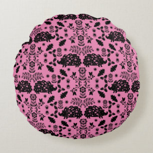 Hedgehog Folk Art Round Pillow