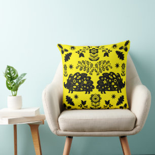 Hedgehog Folk Art Throw Pillow