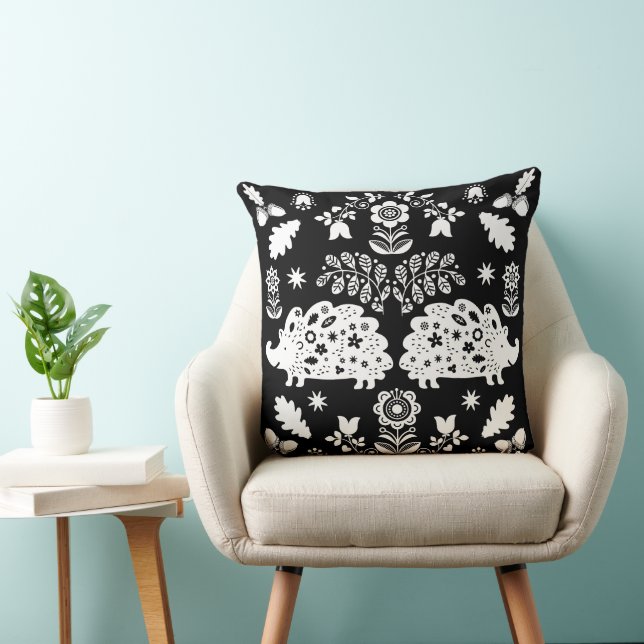 Hedgehog Folk Art Throw Pillow (Chair)