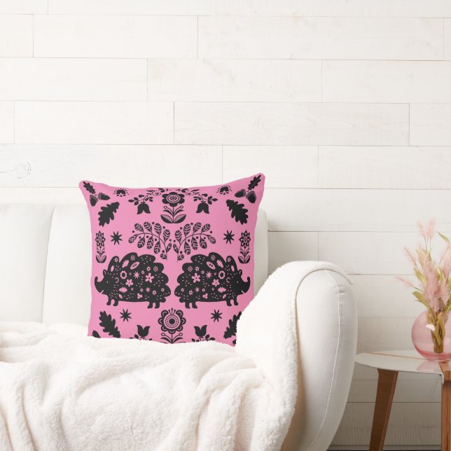 Hedgehog Folk Art Throw Pillow (Couch)