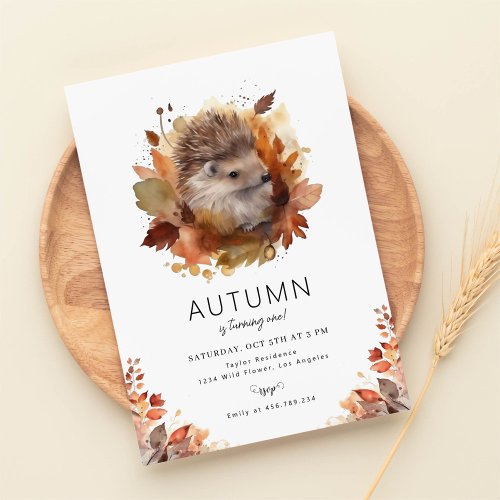 Hedgehog Forest Woodland Autumn Birthday Invitation