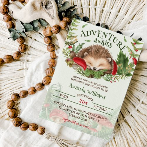 Hedgehog Forest Woodland Baby Shower Invitation