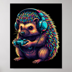 Hedgehog Gaming Animal Video Games Funny Hedgehog  Poster