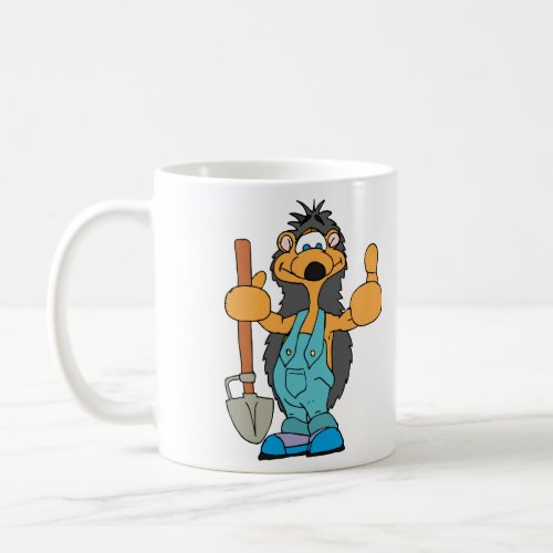 hedgehog gardener with spade in hand coffee mug