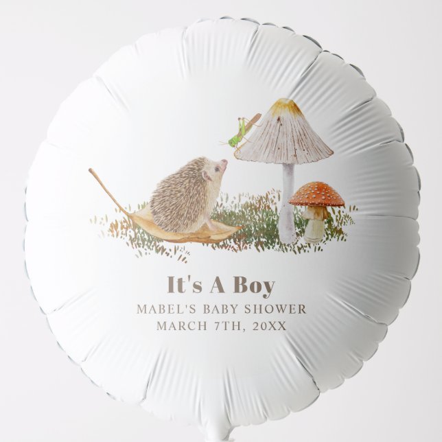 Hedgehog Grasshopper Mushroom Woodland Baby Shower Balloon (Front)
