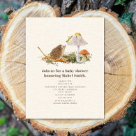 Hedgehog Grasshopper Mushroom Woodland Baby Shower Invitation