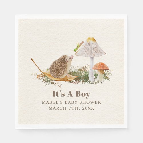 Hedgehog Grasshopper Mushroom Woodland Baby Shower Napkins